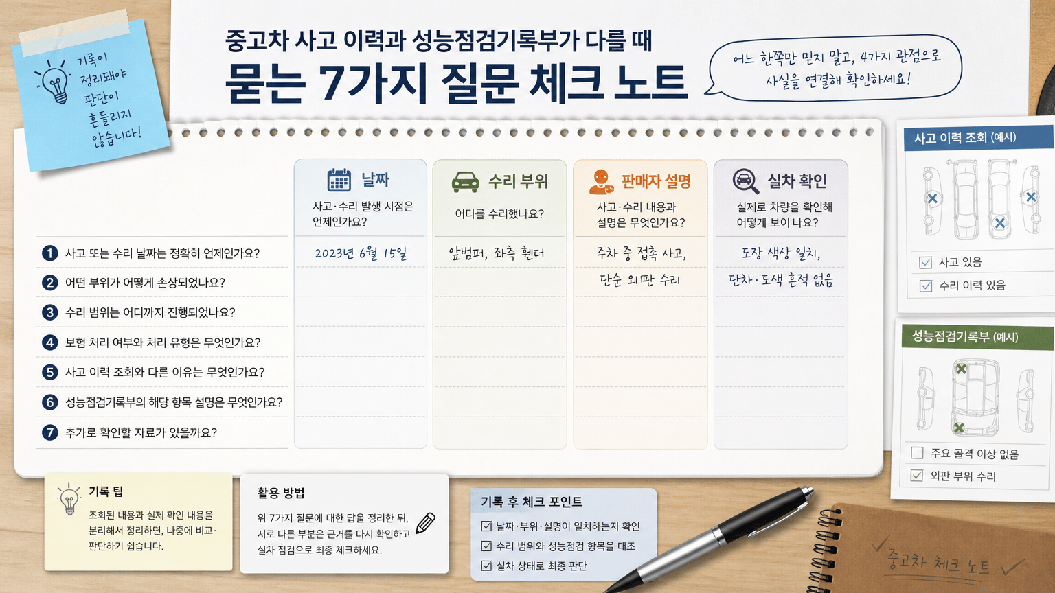 중고차 사고 이력과 성능점검기록부가 다를 때 묻는 7가지 질문