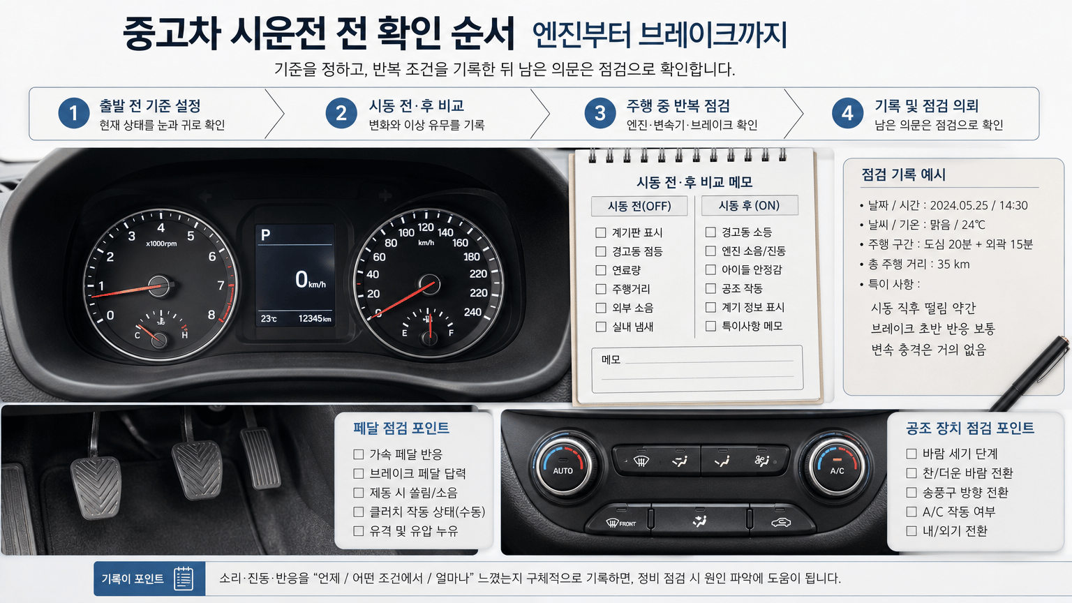 중고차 시운전 점검 순서, 엔진부터 브레이크까지