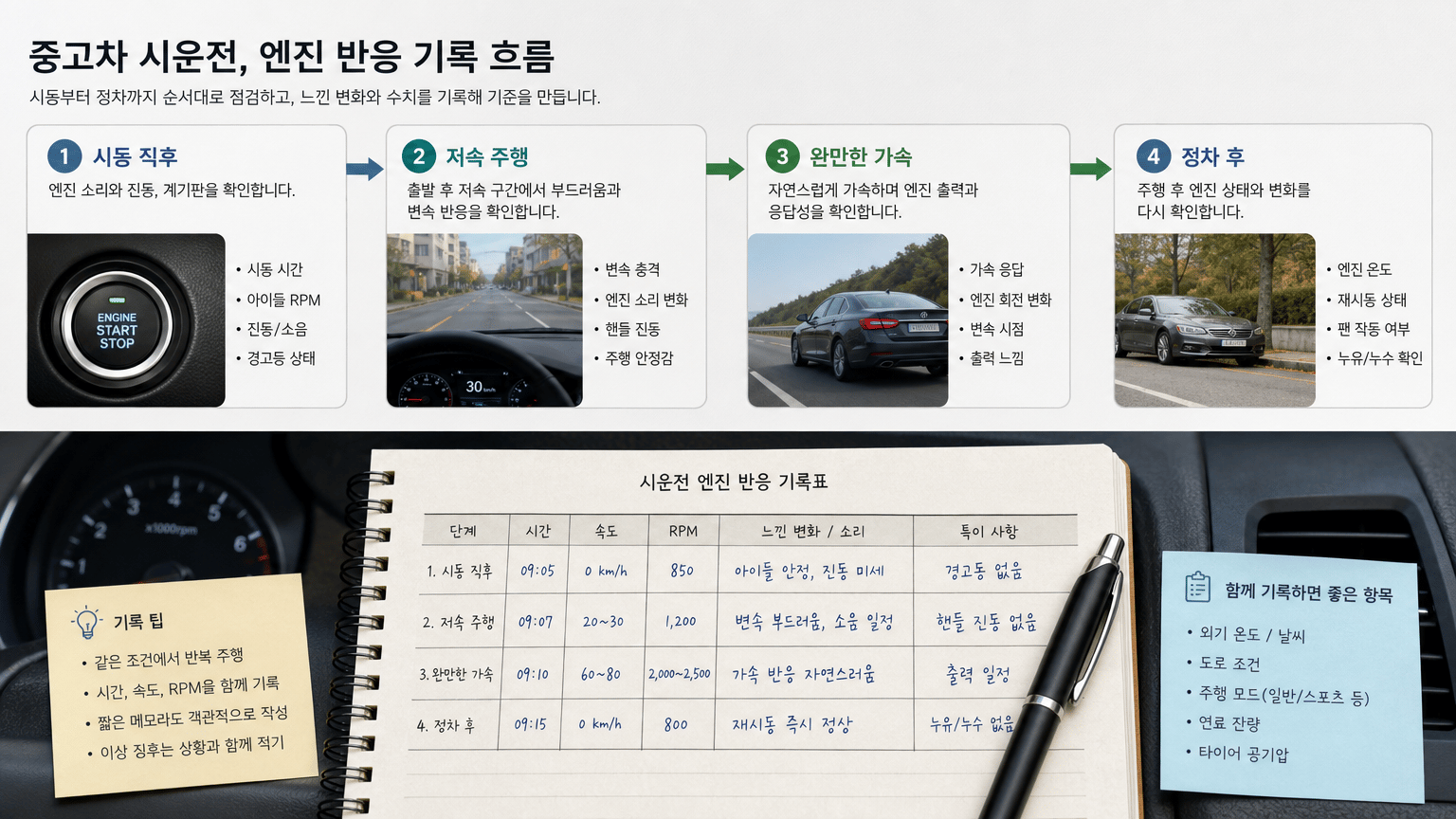 중고차 시운전 점검 순서, 엔진부터 브레이크까지