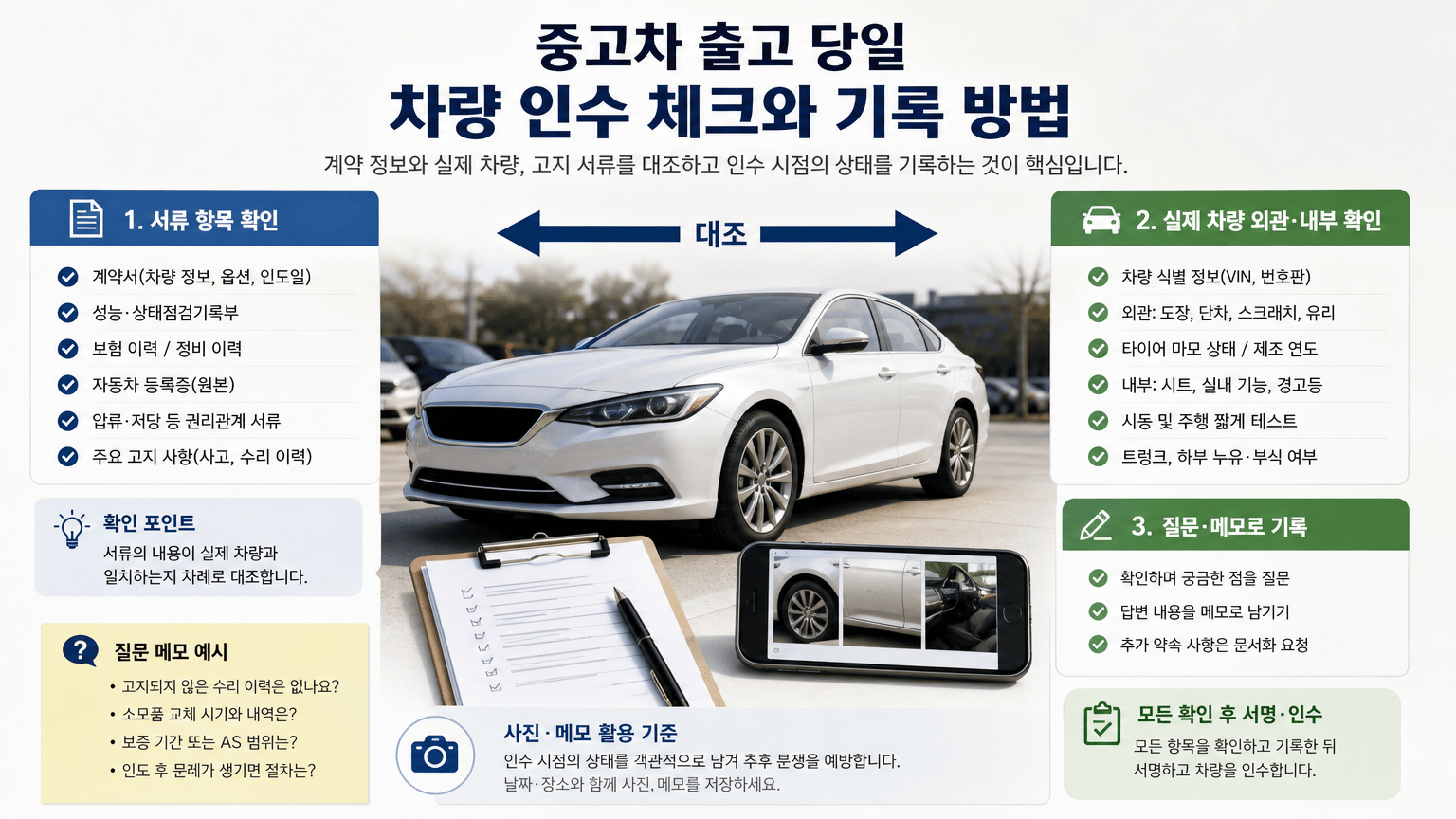 중고차 출고 당일 차량 인수 체크와 기록 방법