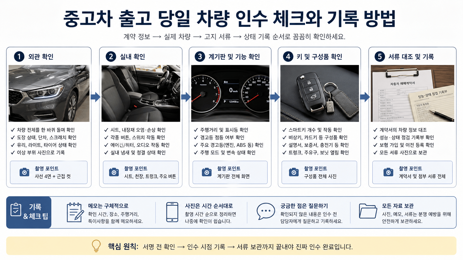 중고차 출고 당일 차량 인수 체크와 기록 방법