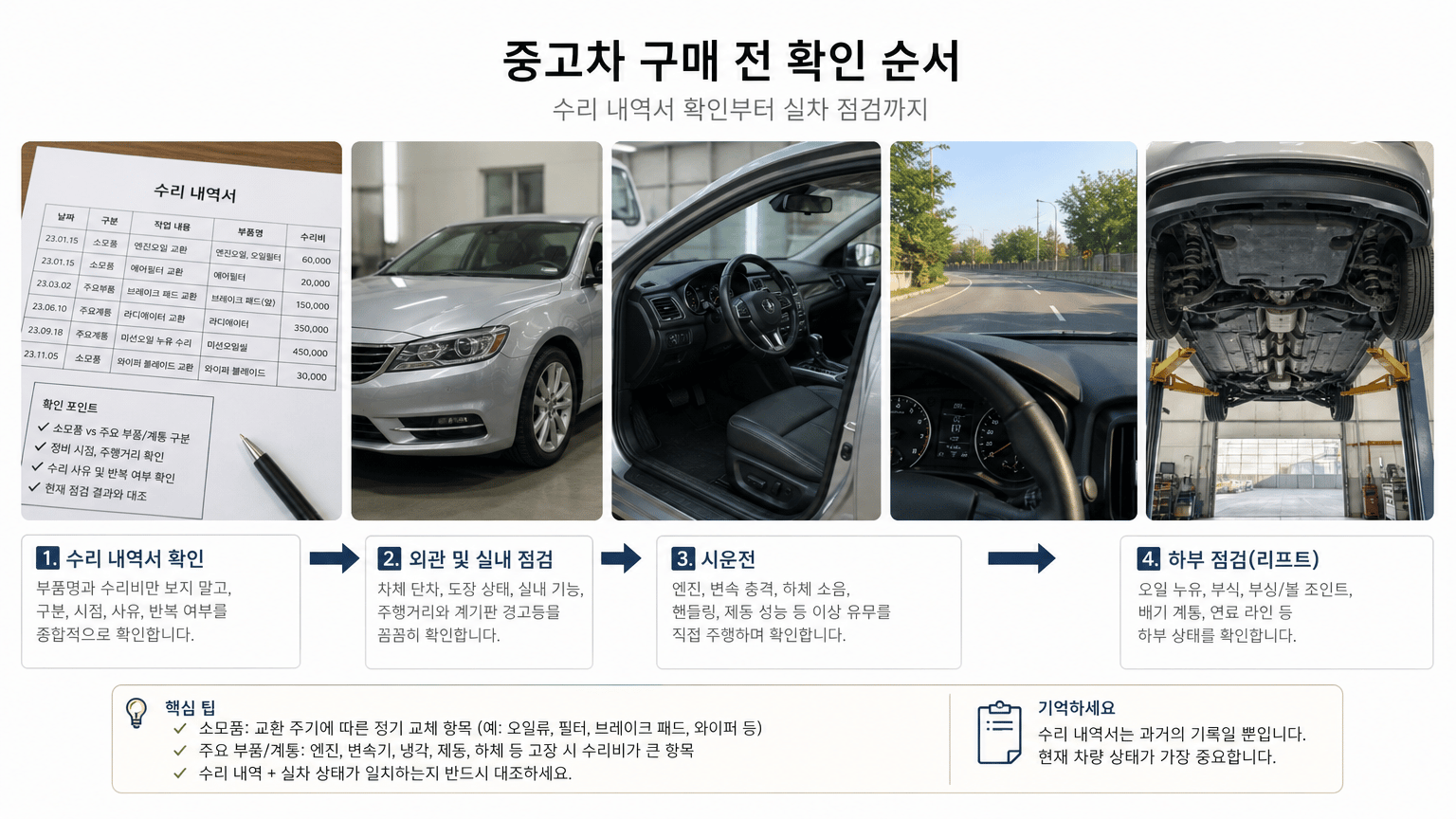 중고차 수리 내역서 읽는 법: 소모품과 주요 부품 구분 기준