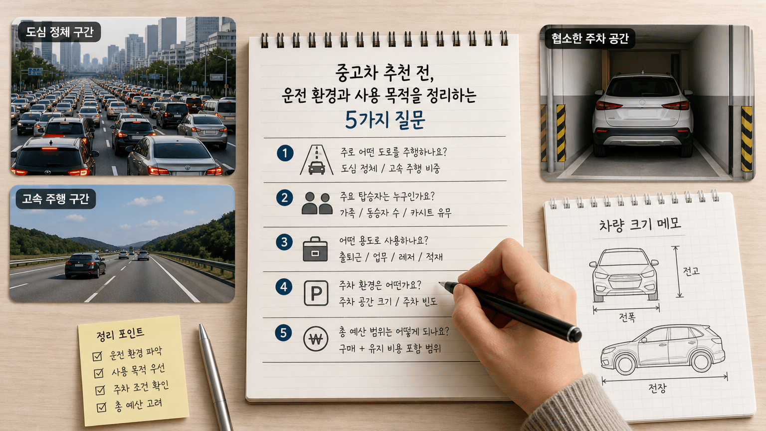 중고차 추천 전, 운전 환경과 사용 목적을 정리하는 5가지 질문