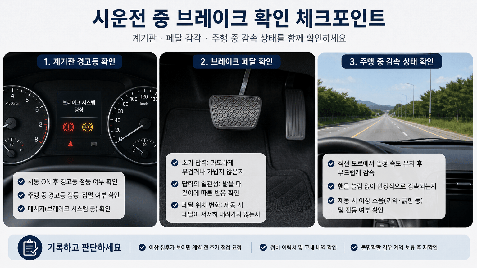 중고차 타이어, 브레이크, 등화류 구매 전 안전 점검 체크리스트